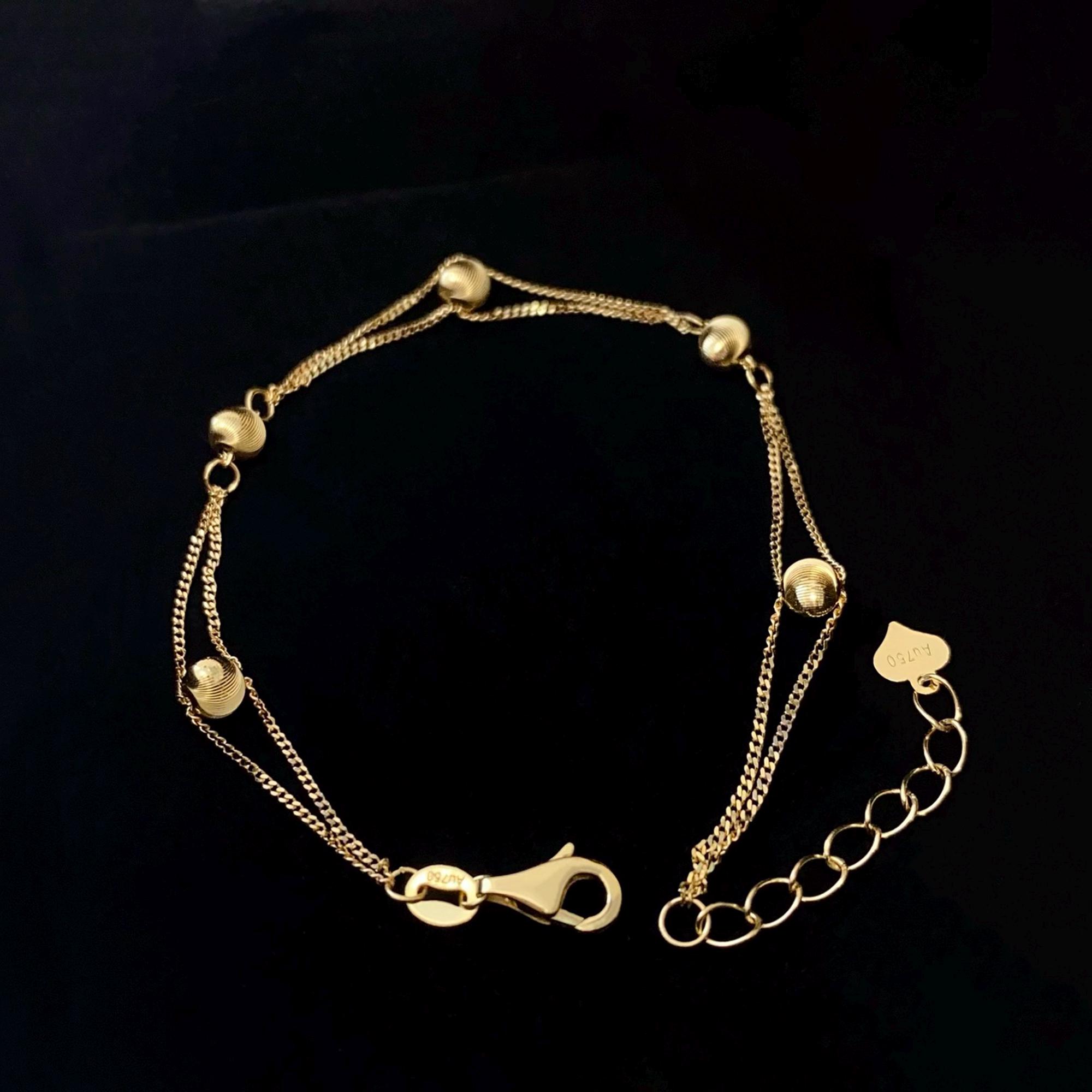 18K Solid Gold Ball Bracelet: Double Layer Minimalist