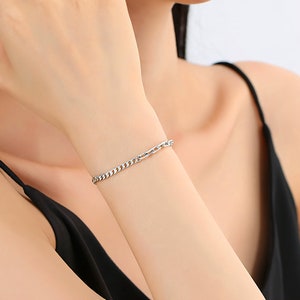 Solid Platinum Bracelet Pt950 Link Bracelet Dual Motif Chain Bracelet Customised Bracelet for Unisex Bracelet for Her Bracelet for Him