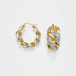 18K Gold Earrings Yellow Gold White Gold Two-tone Twisted Earrings 18K Gold Statement Earrings for Women Hoop Earrings for Girls