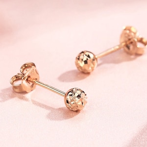 18K Solid Gold Earrings Laser Cut Sphere Stud Earrings White Gold Rose Gold Minimalist Hypoallergenic Earrings for Unisex Earrings for Girls