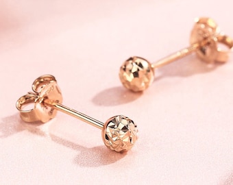 Aretes de esfera de oro macizo de 18 quilates: diseño minimalista cortado a láser