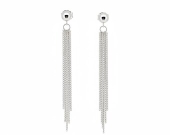 Kolczyki z frędzlami z platyny Pt950: eleganckie, ponadczasowe, minimalistyczne, kaskadowe 6 cm