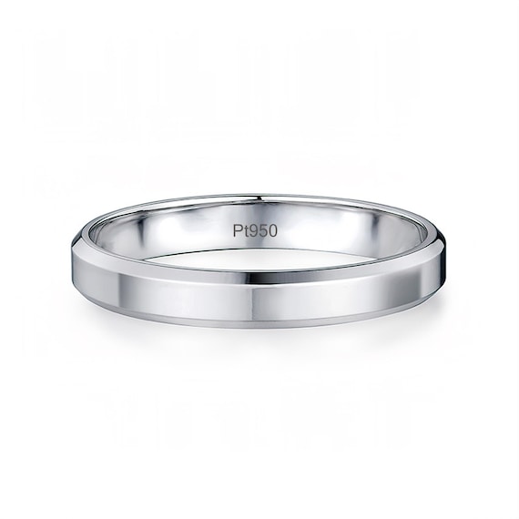 Solid Pt950 Platinum Ring: Unisex Beveled Wedding Band