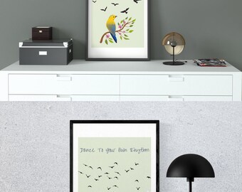 Juego de 6 piezas de arte de pared acogedor con citas motivacionales, pájaros y flores únicos. Descarga instantánea.