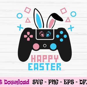 Gelukkige pasen gamer svg, paashaas gamer svg, gaming kid svg, Dxf, Png, Eps, jpeg, Cut file, Cricut, Silhouette, Print, Instant download