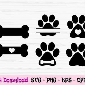 Pootafdruk bundel svg, hondenpootafdruk svg, hondenbot svg, hartpoot, Dxf, Png, Eps, Jpeg, Gesneden bestand, Cricut, Silhouet, Print, Instant download