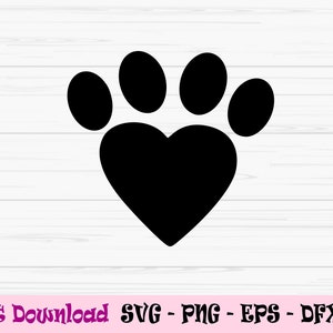 Pfotendruck Herz form svg, Valentinstag Pfote Druck svg, Hundepfote, Dxf, Png, Eps, Jpeg, für Cut Datei, Cricut, Silhouette, Druck, Sofort Download