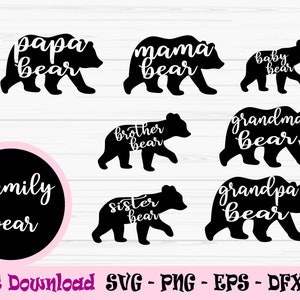 papa bear svg, mama bear svg, baby bear, family bear bundle svg, Dxf, Png, Eps, jpeg, Cut file, Cricut, Silhouette, Print, Téléchargement instantané