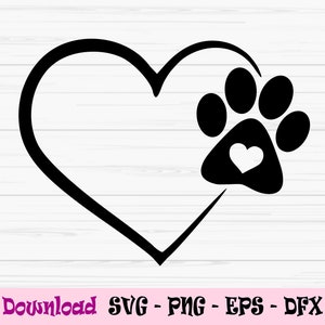 Paw print heart svg, dog paw heart svg, cat paw heart svg, Dxf, Png, Eps, Jpeg, Cut file, Cricut, Silhouette, Print, Téléchargement instantané