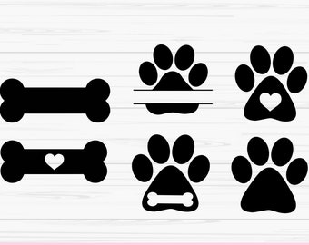 Paw print bundle svg, dog paw print svg, dog bone svg, heart paw, Dxf, Png, Eps, Jpeg, Cut file, Cricut, Silhouette, Print, Instant download