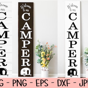 bienvenue dans notre camping-car svg, enseigne de porche svg, été svg, camping, Dxf, Png, Eps, jpeg, Fichier coupé, Cricut, Silhouette, Imprimer, Téléchargement instantané