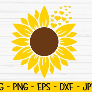 tournesol svg, été svg, coeurs de tournesol svg, bébé enfants svg, Dxf, Png, Eps, jpeg, Fichier coupé, Cricut, Silhouette, Imprimer, Téléchargement instantané