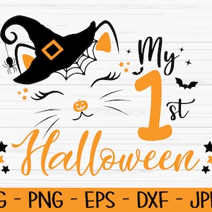 mon premier halloween svg, witch cat svg, halloween svg, baby kids svg, Dxf, Png, Eps, jpeg, Cricut, Silhouette, Print, Téléchargement instantané