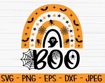 halloween rainbow svg, halloween svg, boo ghost svg, niños svg, Dxf, Png, Eps, jpeg, Cortar archivo, Cricut, Silueta, Imprimir, Descarga instantánea