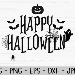 happy halloween svg, halloween sign svg, pumpkin svg, bat svg, Dxf, Png, Eps, jpeg, Cut file, Cricut, Silhouette, Print, Instant download