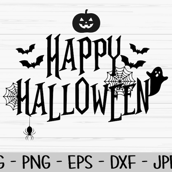 happy halloween svg, halloween sign svg, pumpkin svg, bat svg, Dxf, Png, Eps, jpeg, Cut file, Cricut, Silhouette, Print, Instant download