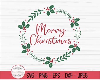 merry christmas svg, christmas wreath svg, christmas sign svg, Dxf, Png, Eps,Jpeg, for Cut file, Cricut, Silhouette, Print, Instant download