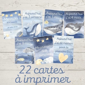 Cartes étape bébé à imprimer Baleines