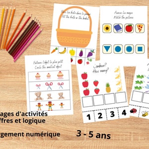 Activités chiffres et logique - bilingue - 3-5 ans - téléchargement numérique à imprimer