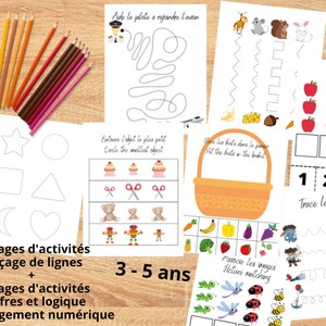 Activités traçage des lignes, chiffres et logique - motricité fine - bilingue - 3-5 ans - téléchargement numérique à imprimer
