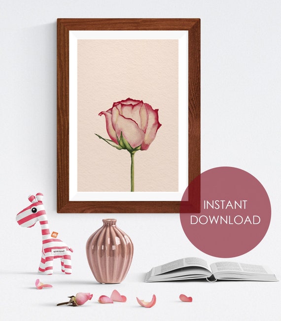 Digital Printable Watercolor Rose Wall Art Rose Wall Art Etsy