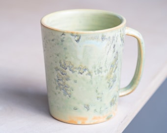 IN STOCK 335ml/11,3oz coffee or tea mug/cup on green, handmade, stoneware, ceramic.