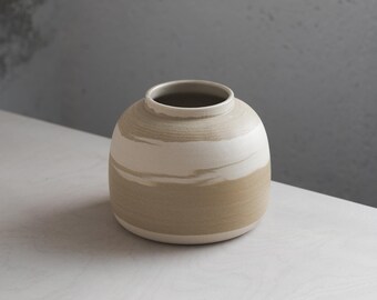 In Stock - Handmade Marbled Clay Vase – Beige & White, Minimalist Ceramic Decor