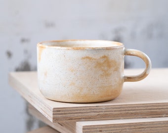 TO ORDER 260ml/8,8oz coffee tea mug/cup on white glaze. Ceramic wheel thrown, handmade, stoneware, minimalist.