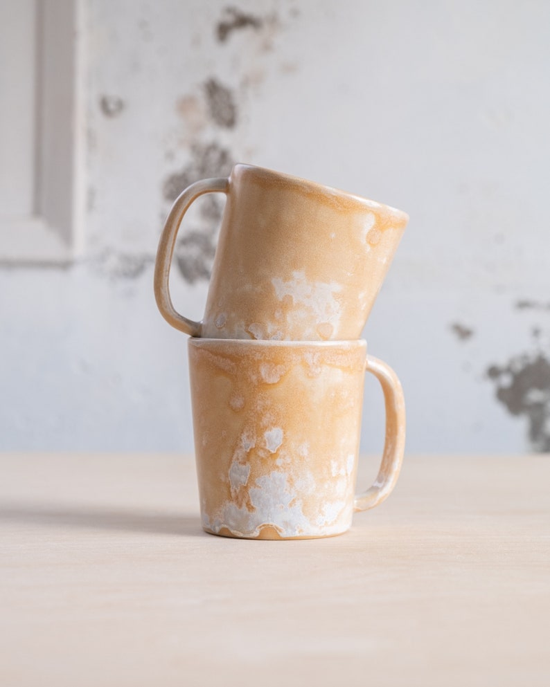 To ORDER SET of TWO 335ml/11,3oz coffee or tea mug/cup on crystal brown, handmade, wheel thrown, stoneware, ceramic. image 1