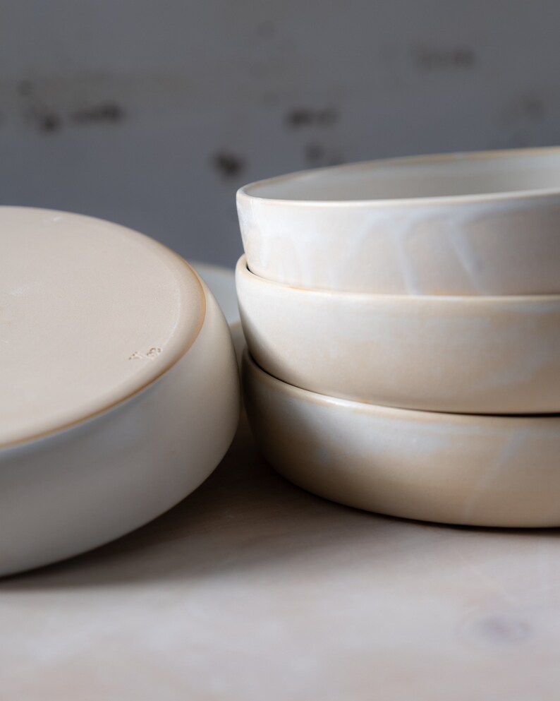 To ORDER SET of TWO white flat bowls. Wheel thrown, stoneware, pottery, handmade pottery, ceramics, clay, tableware, minimalism. image 5