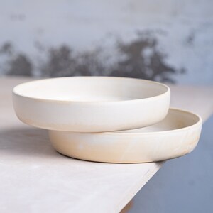 To ORDER SET of TWO white flat bowls. Wheel thrown, stoneware, pottery, handmade pottery, ceramics, clay, tableware, minimalism. White