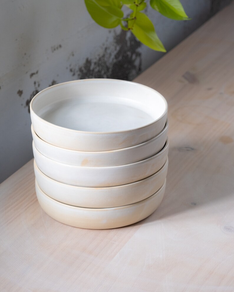 To ORDER SET of TWO white flat bowls. Wheel thrown, stoneware, pottery, handmade pottery, ceramics, clay, tableware, minimalism. image 4