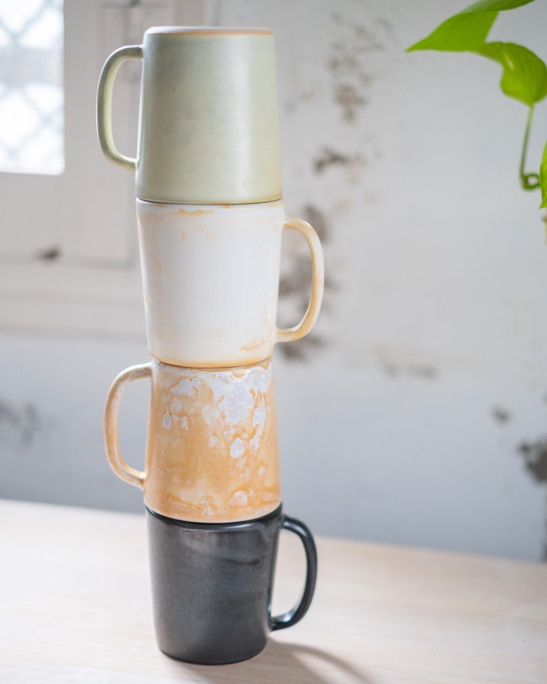 To ORDER SET of TWO 335ml/11,3oz coffee or tea mug/cup on crystal brown, handmade, wheel thrown, stoneware, ceramic. image 6