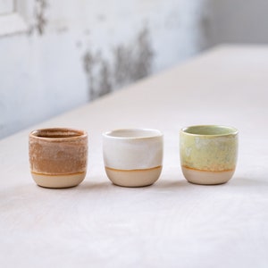 TO ORDER SET of 4 organic espresso cups on brown, handmade, wheel thrown, coffee. image 6