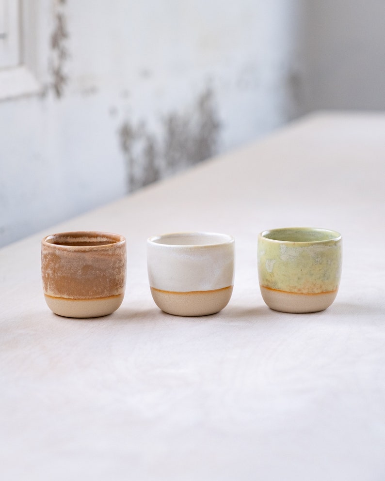 TO ORDER SET of 4 organic espresso cups on brown, handmade, wheel thrown, coffee. image 6