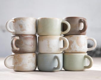 TO ORDER 90ml/3oz small coffee espresso mug/cup, handmade, stoneware, ceramic, on different color glazes. White, green, brown, blue.
