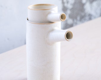 In STOCK SET of TWO jugs/pitchers on white, handmade, wheel thrown, stoneware, ceramic, contemporary, minimalist.