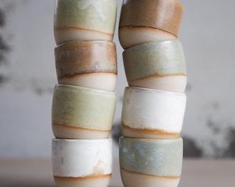 TO ORDER SET of 2 organic espresso cups on different color glazes, handmade, wheel thrown, coffee.