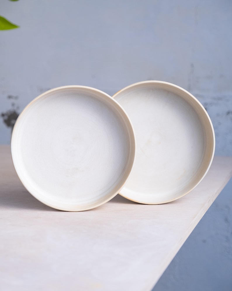 To ORDER SET of TWO white flat bowls. Wheel thrown, stoneware, pottery, handmade pottery, ceramics, clay, tableware, minimalism. image 1