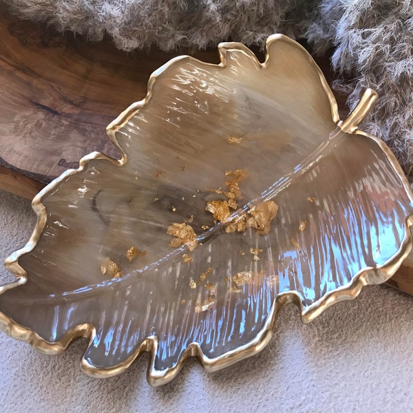 Jewelry Bowl Decoration Resin Gift Bowl Leaf Shape Ring Bowl Epoxy Resin Leaf Home Decoration Decoration Wedding Gifts-Individual