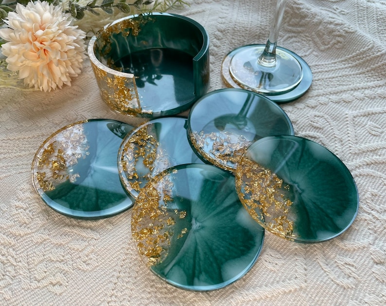 Set de dessous de verre / avec 6 dessous de verre / époxy / or / décoration / maison / dessous de verre / fête / bar / décoration de table / balcon / terrasse / décoration de la maison image 5