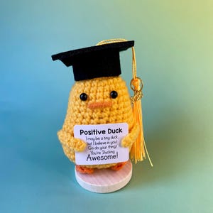 Positieve Eend - Gelukkige Afstudeer Eend met Diploma Hoed - Uniek Cadeau voor het Slagen van een Examen - Motiverend Cadeau