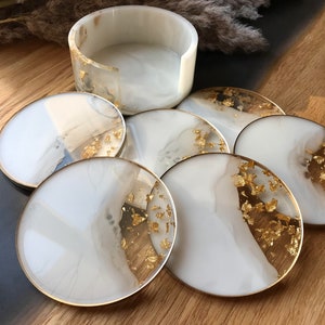 Untersetzer Set / mit 6 Untersetzer / Epoxid / Gold / Dekoration / Home / Coaster / Party / Bar / Tischdeko / Balkon / Terasse / Wohndeko ganzer Rand Gold