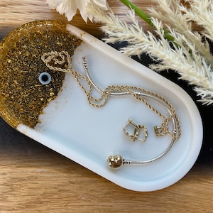 Jewelry bowl / tray / bowl / ring bowl / soap dish / epoxy resin / gold / white / Turkish eye / Nazar amulet