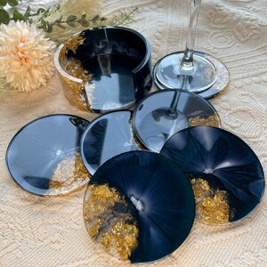 Coaster set / with 6 coasters / epoxy / gold / decoration / home / coaster / party / bar / table decoration / balcony / terrace / home decoration image 4