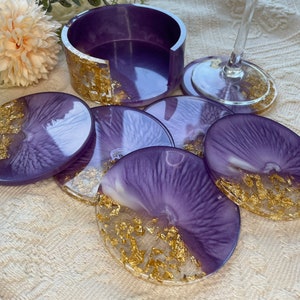 Set de dessous de verre / avec 6 dessous de verre / époxy / or / décoration / maison / dessous de verre / fête / bar / décoration de table / balcon / terrasse / décoration de la maison image 3