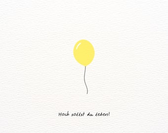 Geburtstagskarte gelber Luftballon - Minimalistisch