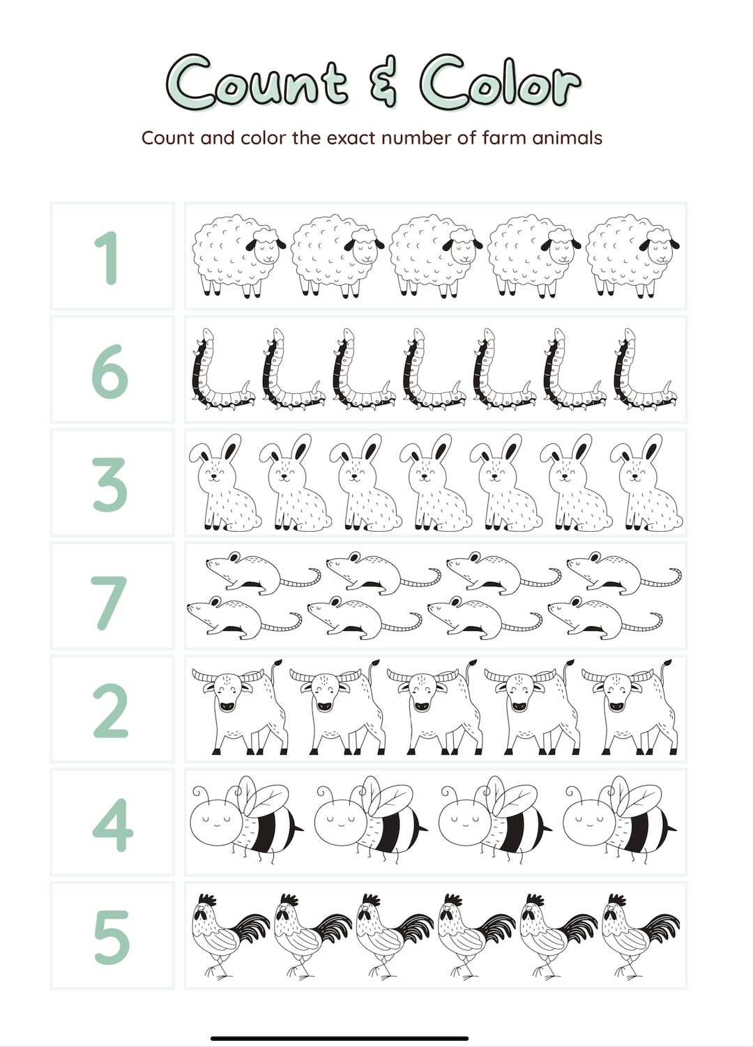 Farm Animal Counting Worksheet Printable Children #39 s Etsy Farm Animal Counting Worksheet Printable Children #39 s Etsy