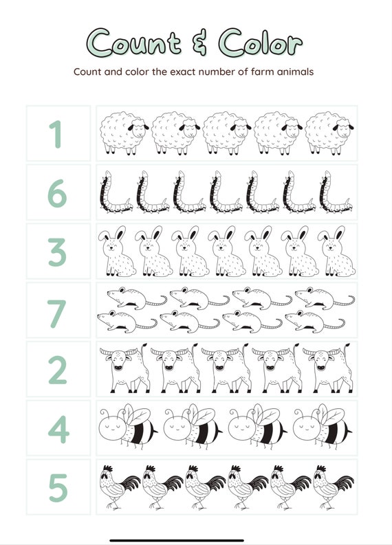 Farm Animal Counting Worksheet Printable Children #39 s Etsy Farm Animal Counting Worksheet Printable Children #39 s Etsy