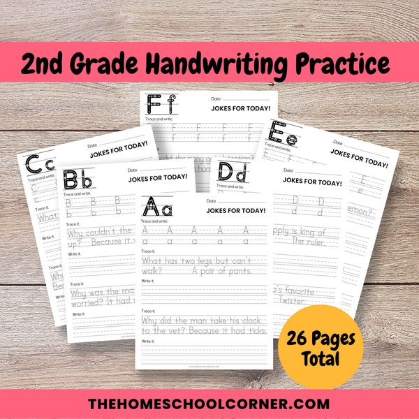 2nd Grade Handwriting Practice: Fun Jokes of the Day Print Sentences, Penmanship Practice Worksheets